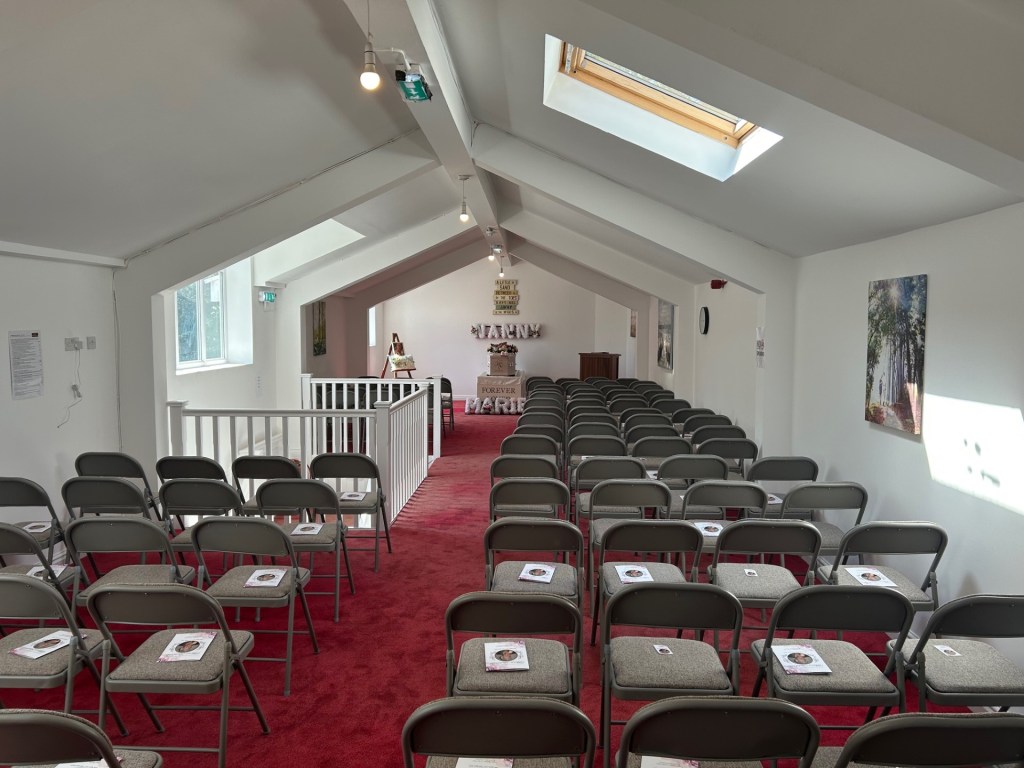 The seating and ceremony area inside Sunset Chapel